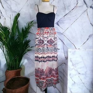 Trixxi Women's Navy Blue Cut Out Stretch Bra Top Maxi Dress Size Large